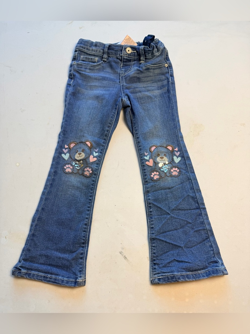 Squeeze Blue Flare Jeans with Bear & Heart Embroidery